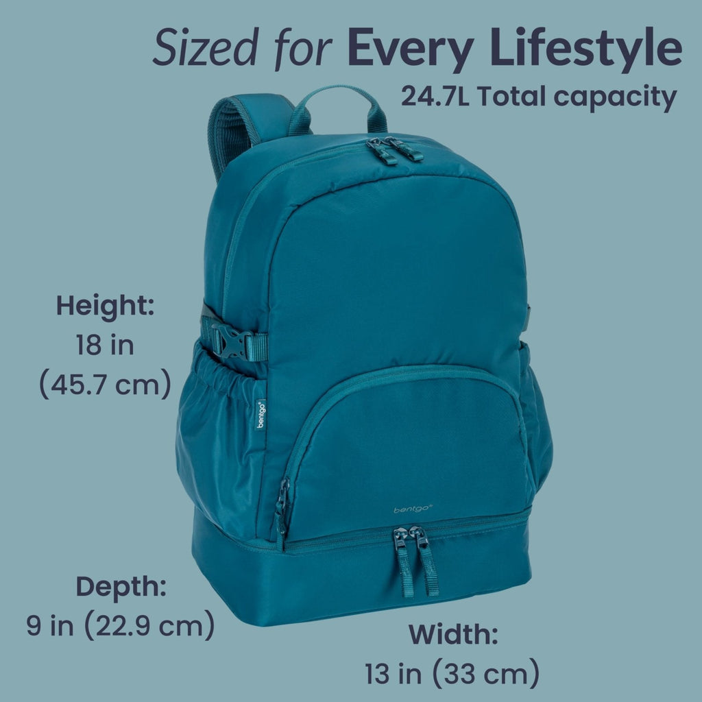 Bentgo 2 - in - 1 Adult Backpack & Insulated Lunch Bag – Lightweight, Water - Resistant Travel Backpack with 9 Compartments, Laptop Sleeve & Trolley Sleeve for Work & Everyday Use (Deep Teal)