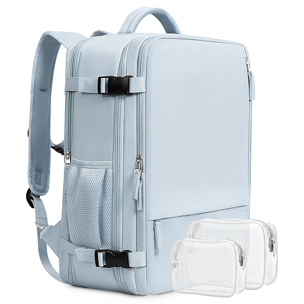 Beraliy 29L Travel Backpack Women, Airline Approved Backpack, Carry On luggage, 17.3 inch Laptop Backpack, Waterproof Business Hiking Weekend Bag, Light-blue