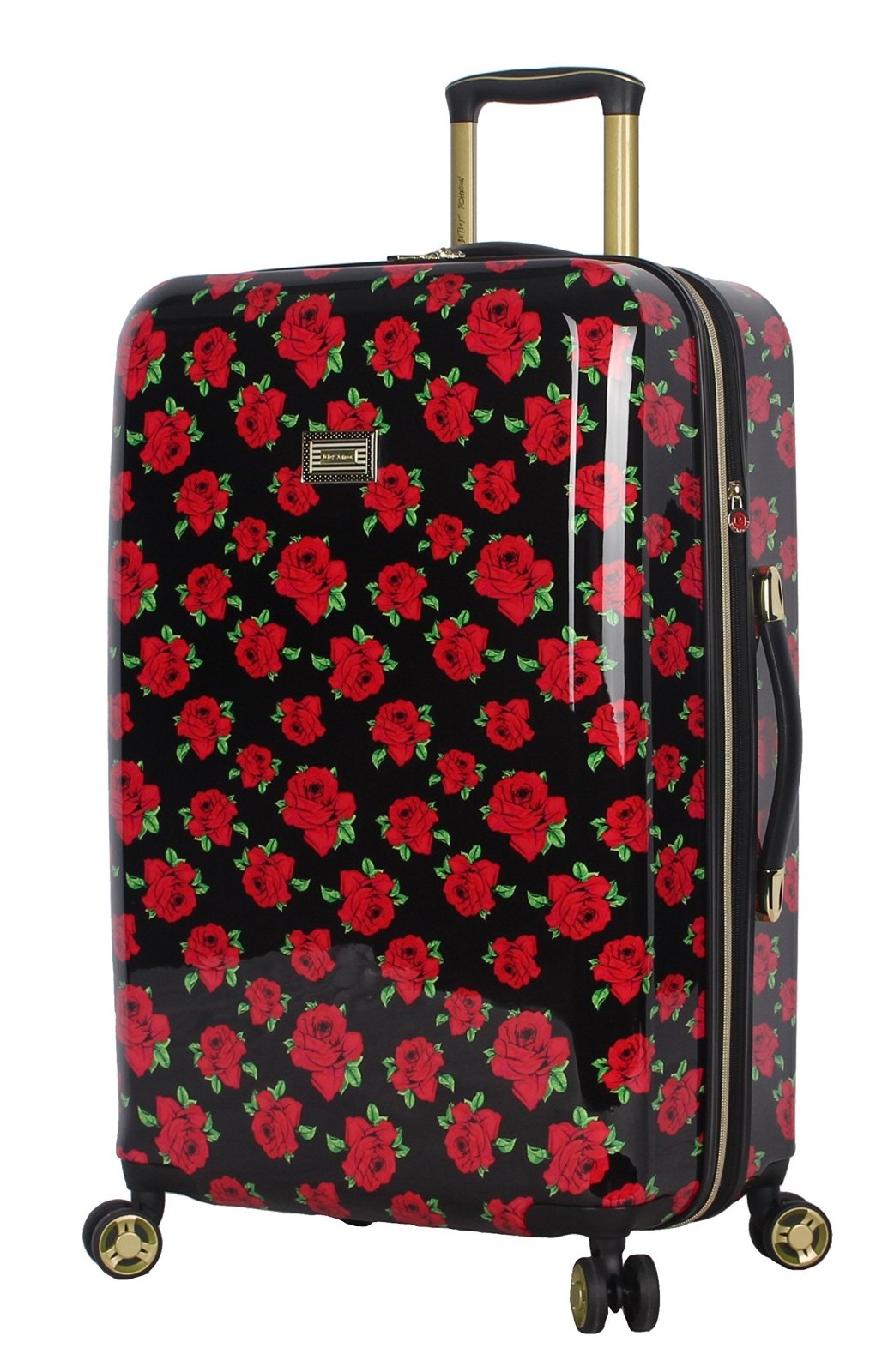 Betsey Johnson 26 Inch Checked Luggage Collection - Expandable Scratch Resistant (ABS + PC) Hardside Suitcase - Designer Lightweight Bag with 8-Rolling Spinner Wheels (Covered Roses)