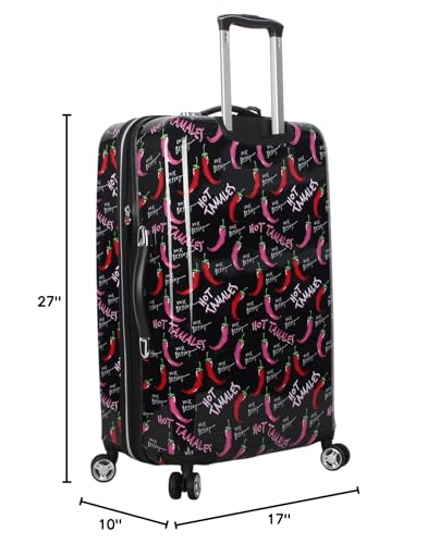 Betsey Johnson 26 Inch Checked Luggage Collection - Expandable Scratch Resistant (ABS + PC) Hardside Suitcase - Designer Lightweight Bag with 8 - Rolling Spinner Wheels (TAMALE, 26in)