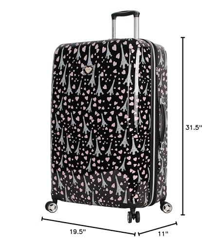 Betsey Johnson 30 Inch Checked Luggage Collection - Expandable Scratch Resistant (ABS + PC) Hardside Suitcase - Designer Lightweight Bag with 8 - Rolling Spinner Wheels (Paris Love)