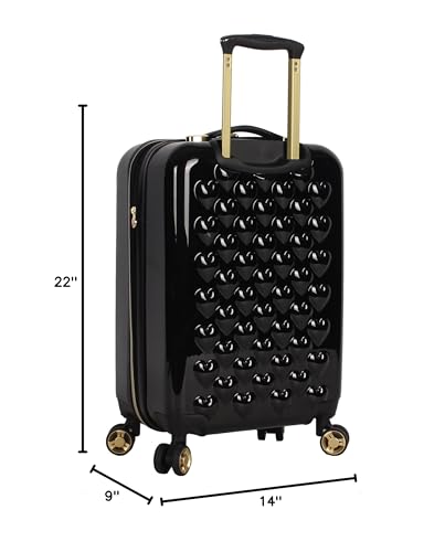 Betsey Johnson Designer 20 Inch Carry On - Expandable (ABS + PC) Hardside Luggage - Lightweight Durable Suitcase With 8 - Rolling Spinner Wheels for Women (Heart to Heart Black)