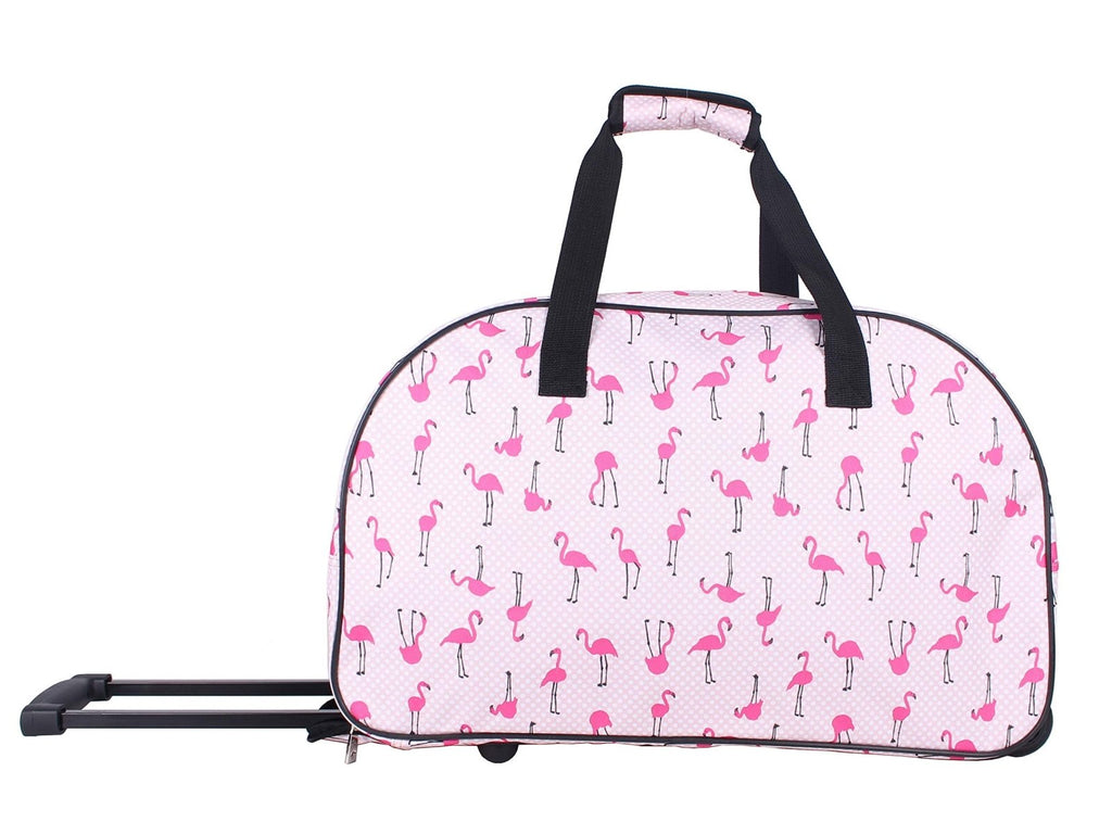 Betsey Johnson Designer Carry On Luggage Collection - Lightweight Pattern 22 Inch Duffel Bag - Weekender Overnight Business Travel Suitcase with 2 - Rolling Wheels (Flamingo Strut)