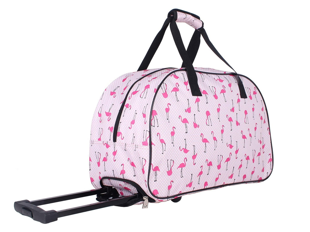 Betsey Johnson Designer Carry On Luggage Collection - Lightweight Pattern 22 Inch Duffel Bag - Weekender Overnight Business Travel Suitcase with 2 - Rolling Wheels (Flamingo Strut)