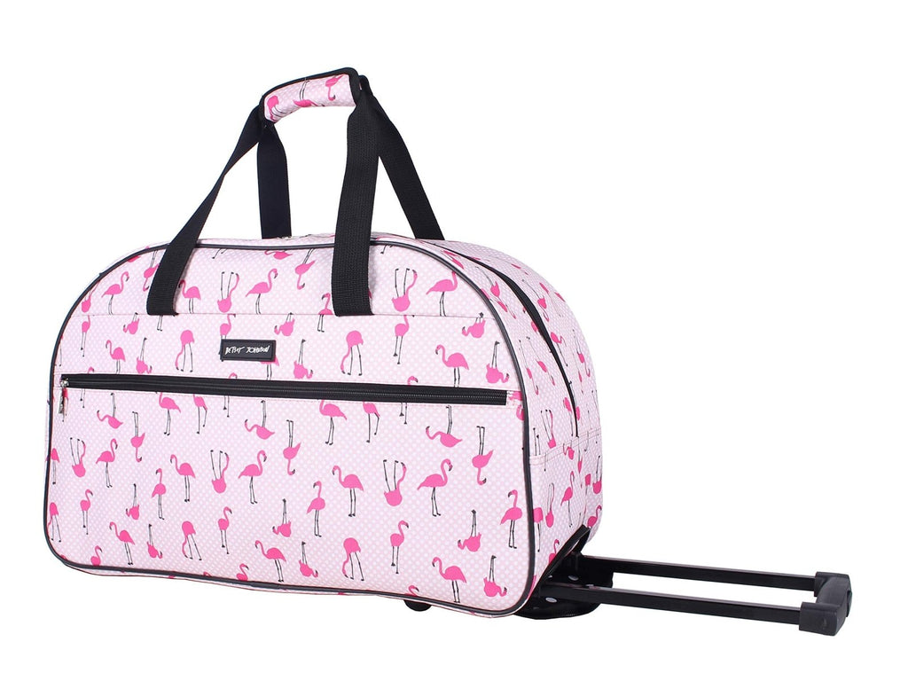 Betsey Johnson Designer Carry On Luggage Collection - Lightweight Pattern 22 Inch Duffel Bag- Weekender Overnight Business Travel Suitcase with 2- Rolling Wheels (Flamingo Strut)