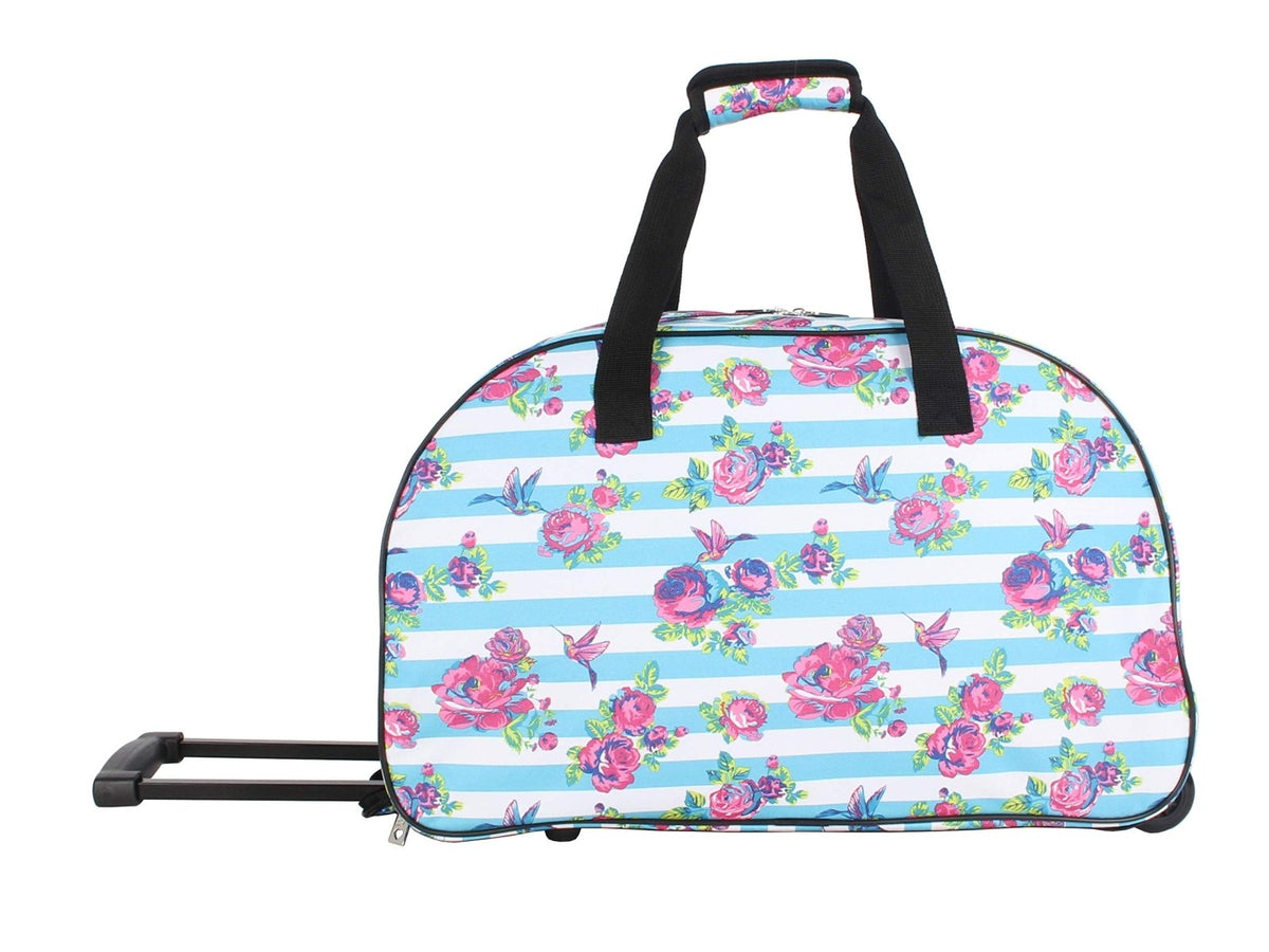 Betsey Johnson Designer Carry On Luggage Collection - Lightweight Pattern 22 Inch Duffel Bag - Weekender Overnight Business Travel Suitcase with 2 - Rolling Wheels (Stripe Floral)