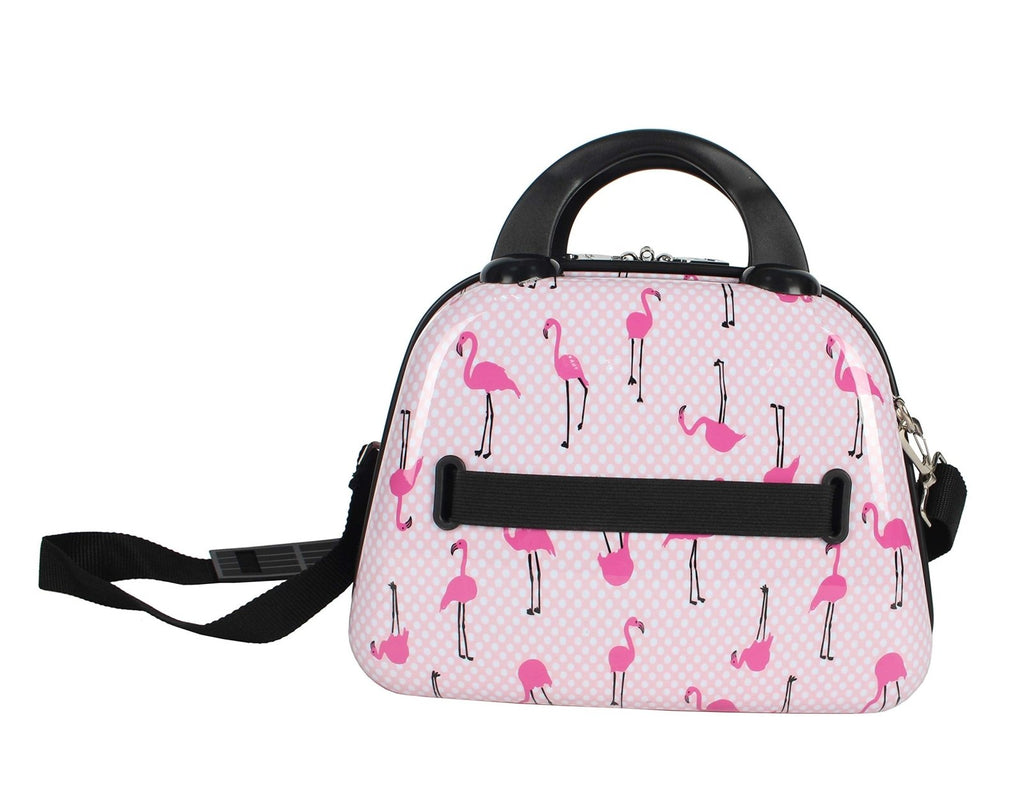 Betsey Johnson Hardside Cosmetic Case - Lightweight Small Size Hardshell Travel Hand Makeup Bag - Adjustable Shoulder Strap - Bag for Women - Multi - Functional Case (Flamingo Strut)