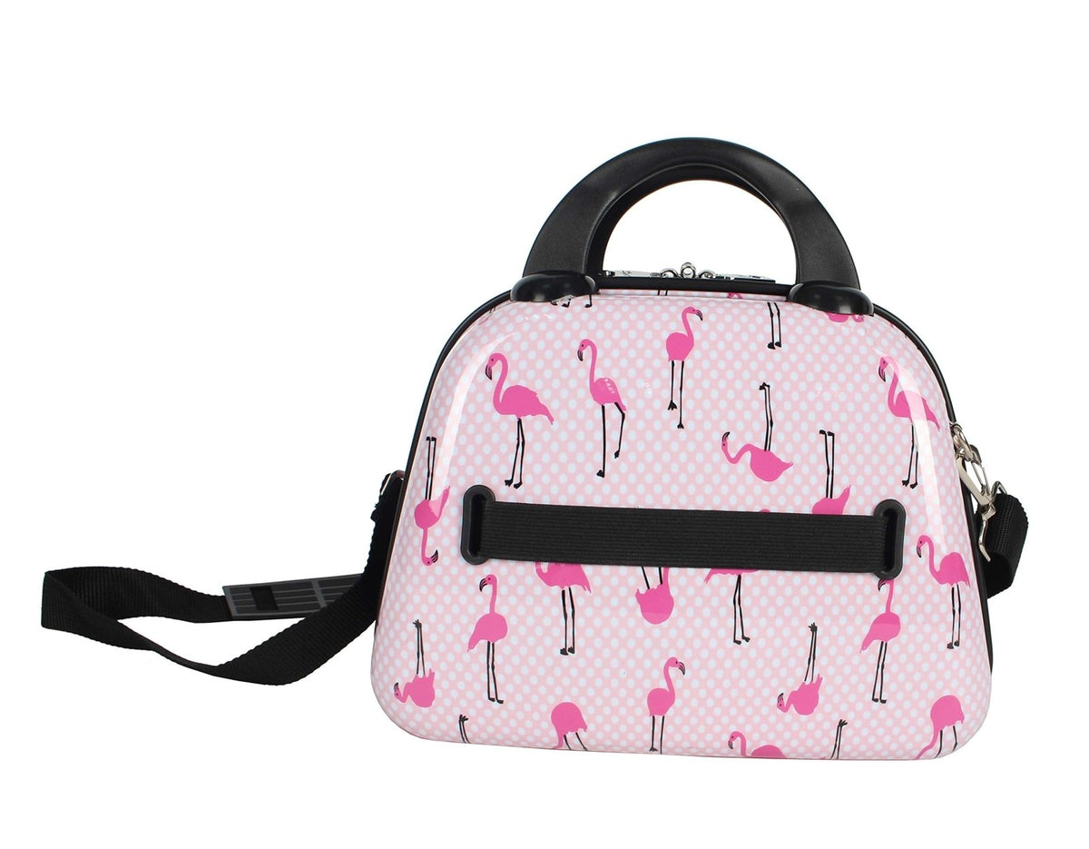 Betsey Johnson Hardside Cosmetic Case - Lightweight Small Size Hardshell Travel Hand Makeup Bag - Adjustable Shoulder Strap - Bag for Women - Multi - Functional Case (Flamingo Strut)