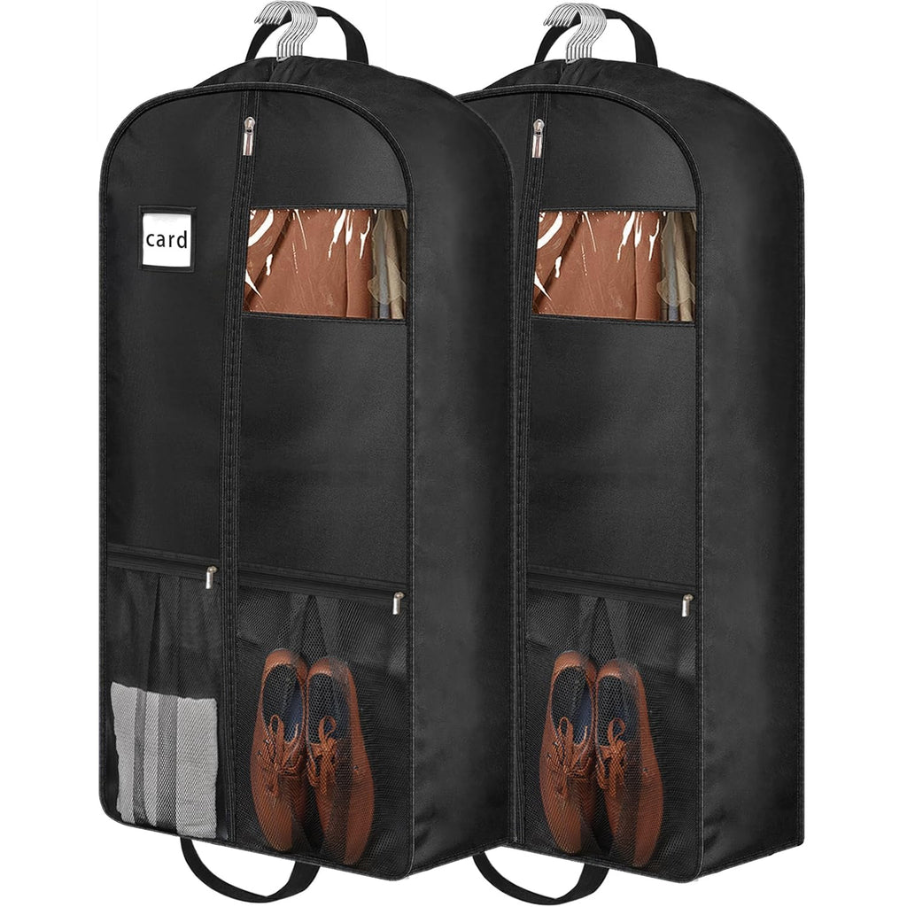 BH7STAR 43" Heavy Duty Garment Bags for Travel 6.5" Gusseted Suit Bags for Closet Storage 2 Handles Hanging Clothes Bag with Pocket Mens Suit Cover for Shirts, Coats, Dresses, Suit Holder, 2 Pack