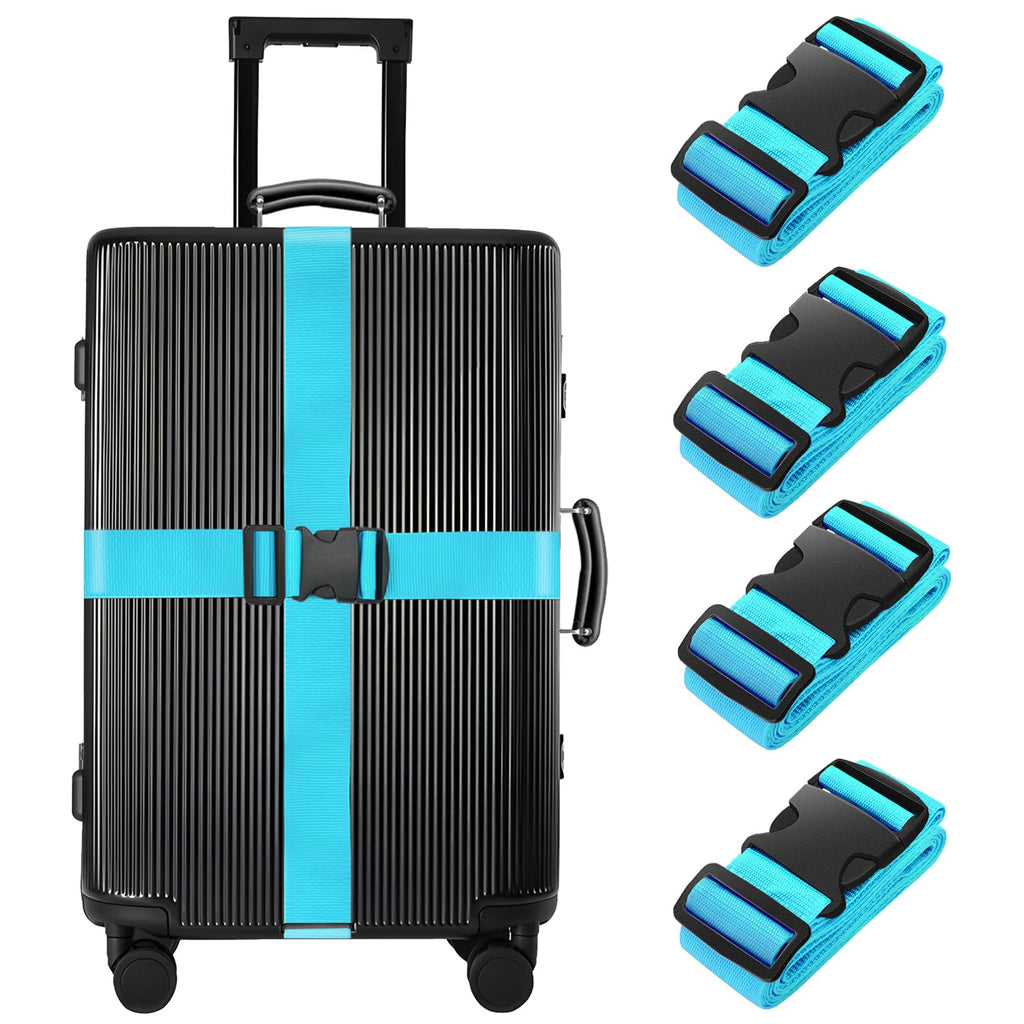 BILIONE 4 Pack Luggage Straps 79" Long Belts Keep Suitcase Secure While Traveling, TSA Approved Add a Bag Premium Accessory for Travel Bag Closure (4 Pcs Blue)