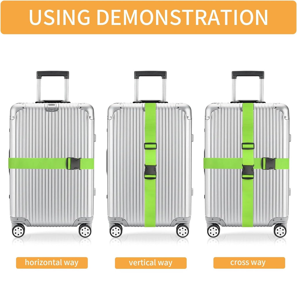 BILIONE 4 Pack Luggage Straps 79" Long Belts Keep Suitcase Secure While Traveling, TSA Approved Add a Bag Premium Accessory for Travel Bag Closure (Blue+Orange+Rose Pink+Green)