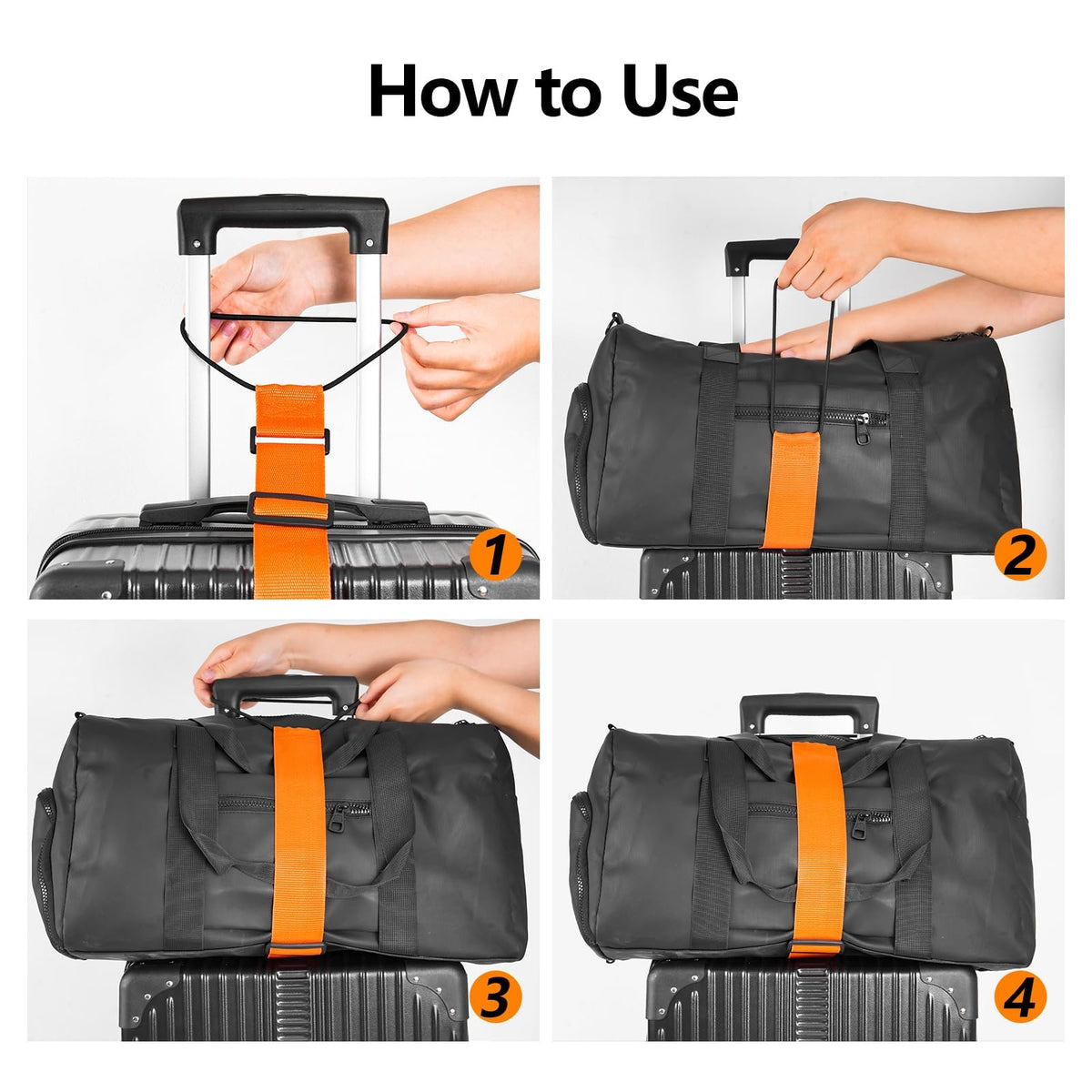 BILIONE Add a Bag Luggage Straps 2 Pack, Adjustable Bungee Elastic Belt to Connect Two Suitcases, Secure Carry On & Travel Essentials (Black)