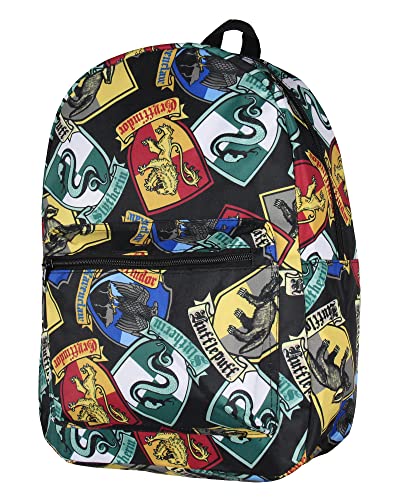 Bioworld Harry Potter Backpack Hogwarts Houses Crest All Over Print Laptop Travel Backpack 17"