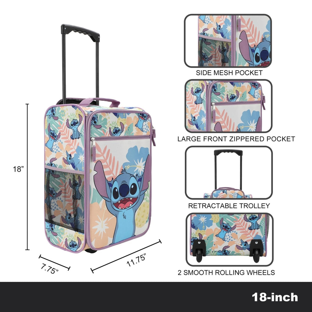 Bioworld Lilo & Stitch Tropical Fruit & Flowers 18" Youth Pilot Case Carry On Luggage Suitcase