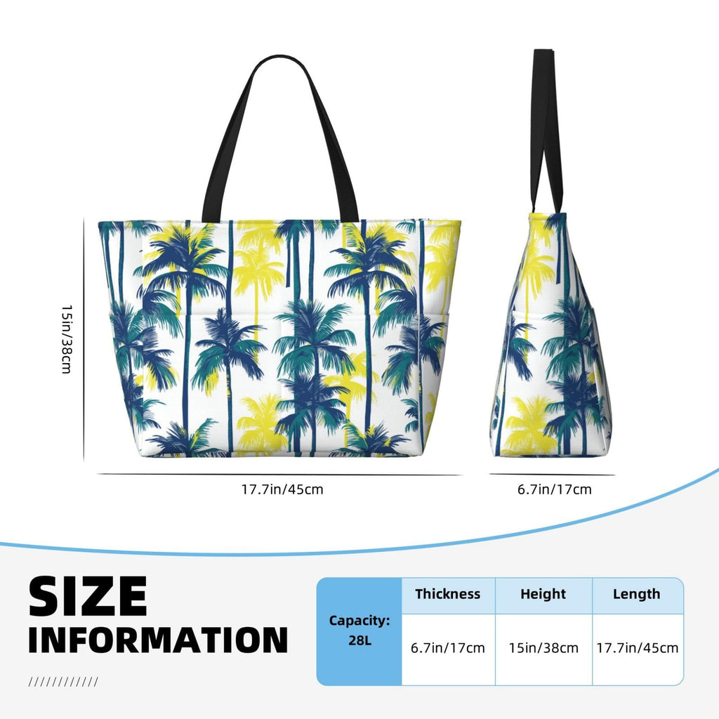 BJQ Beach Tote Bag for Women Palm Trees Pattern Beach Bag Waterproof and Sandproof Pool Tote Bag with Wet Bag Cute Large Cruise Travel Bag for Weekend Travel