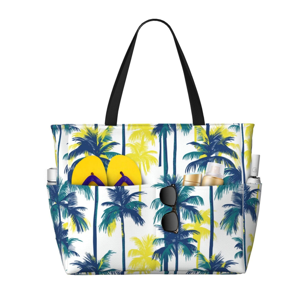 BJQ Beach Tote Bag for Women Palm Trees Pattern Beach Bag Waterproof and Sandproof Pool Tote Bag with Wet Bag Cute Large Cruise Travel Bag for Weekend Travel