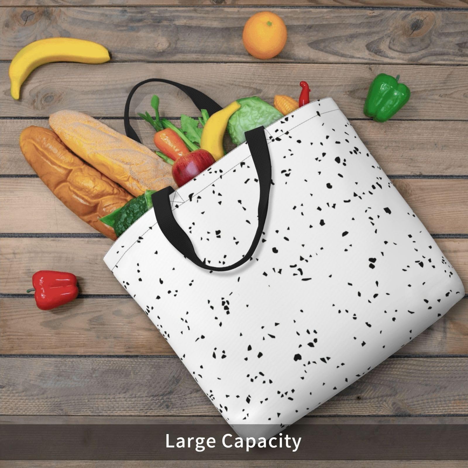Black White Speck Print Tote Bag Large Women Casual Shoulder Bag Handbag For Outdoors Holiday Weekender Travel Gifts