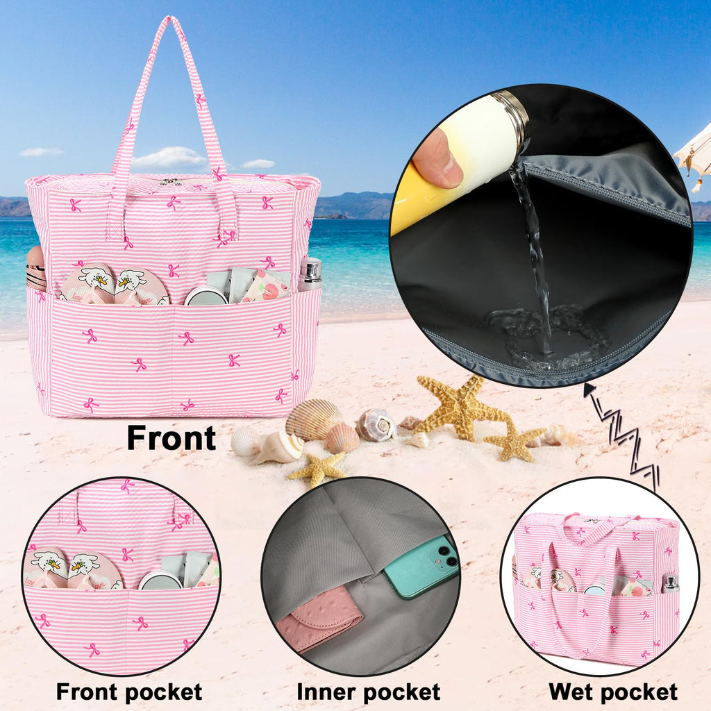 Bluboon Beach Pool Bags Tote for Women Ladies Large Gym Tote Carry On Bag With Wet Compartment for Weekender Travel Waterproof