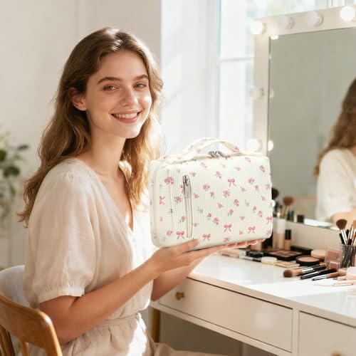 Bluboon Makeup Bag Zipper Pouch Travel Portable Cosmetic Bag Organizer for Women and Girls