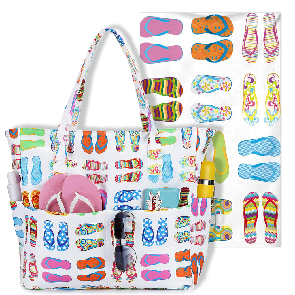 Bluboon Waterproof Beach Tote Pool Bags for Women Ladies Extra Large Gym Tote Carry On Bag With Wet Compartment for Weekender Travel (slipper)