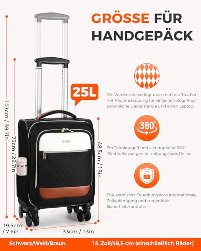 BMaoBBo Underseat Carry On Luggage Airline Approved – 16 - inch Softside Spinner Suitcase with 360° Wheels, Lightweight Overnight Weekender Bag for Women & Men, Business & Weekend Travel