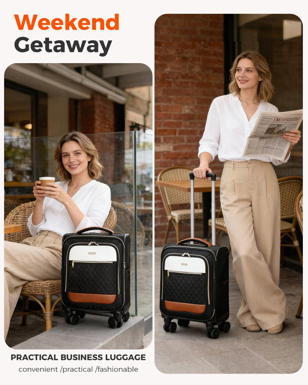 BMaoBBo Underseat Carry On Luggage Airline Approved – 16 - inch Softside Spinner Suitcase with 360° Wheels, Lightweight Overnight Weekender Bag for Women & Men, Business & Weekend Travel
