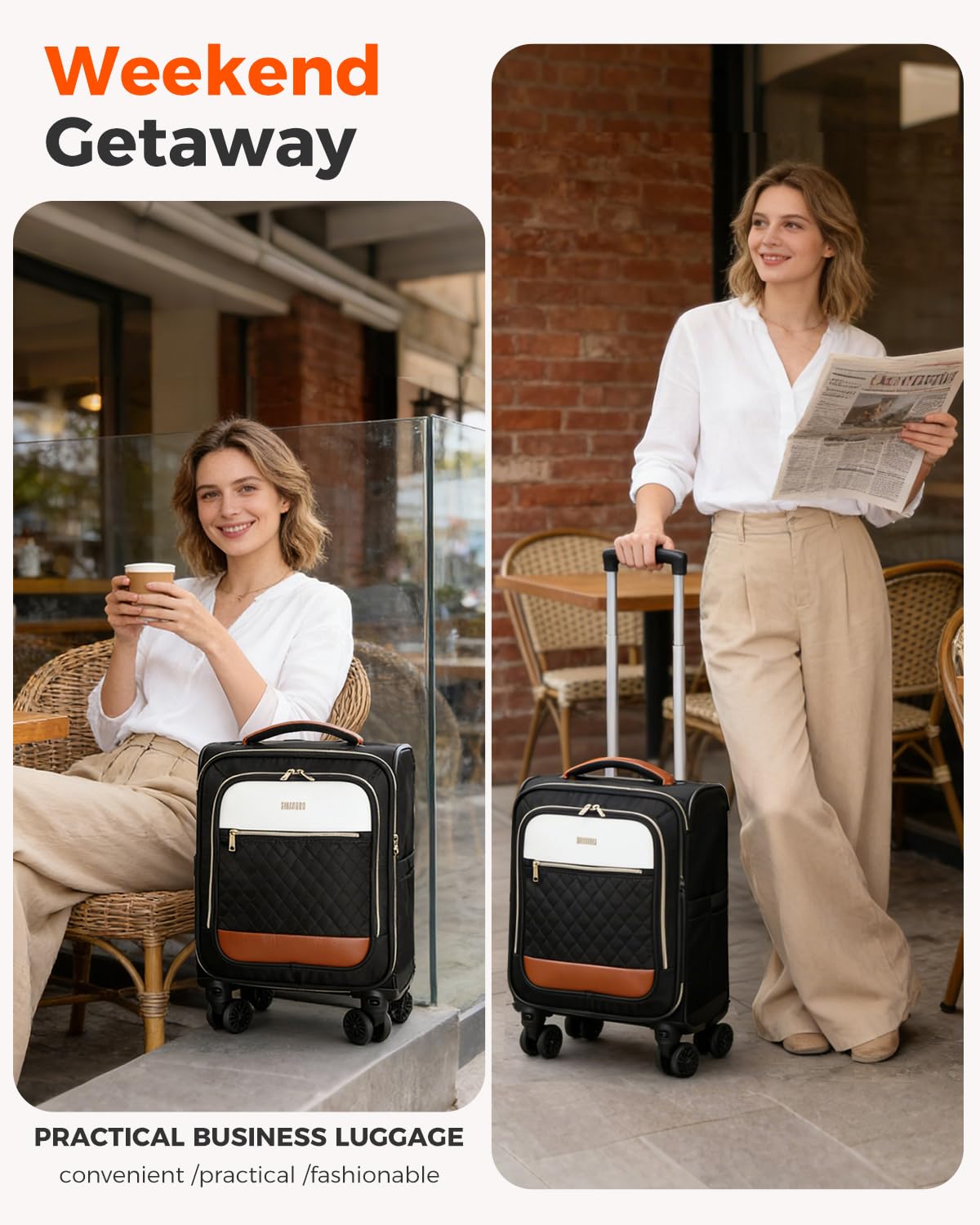 BMaoBBo Underseat Carry On Luggage Airline Approved – 16 - inch Softside Spinner Suitcase with 360° Wheels, Lightweight Overnight Weekender Bag for Women & Men, Business & Weekend Travel
