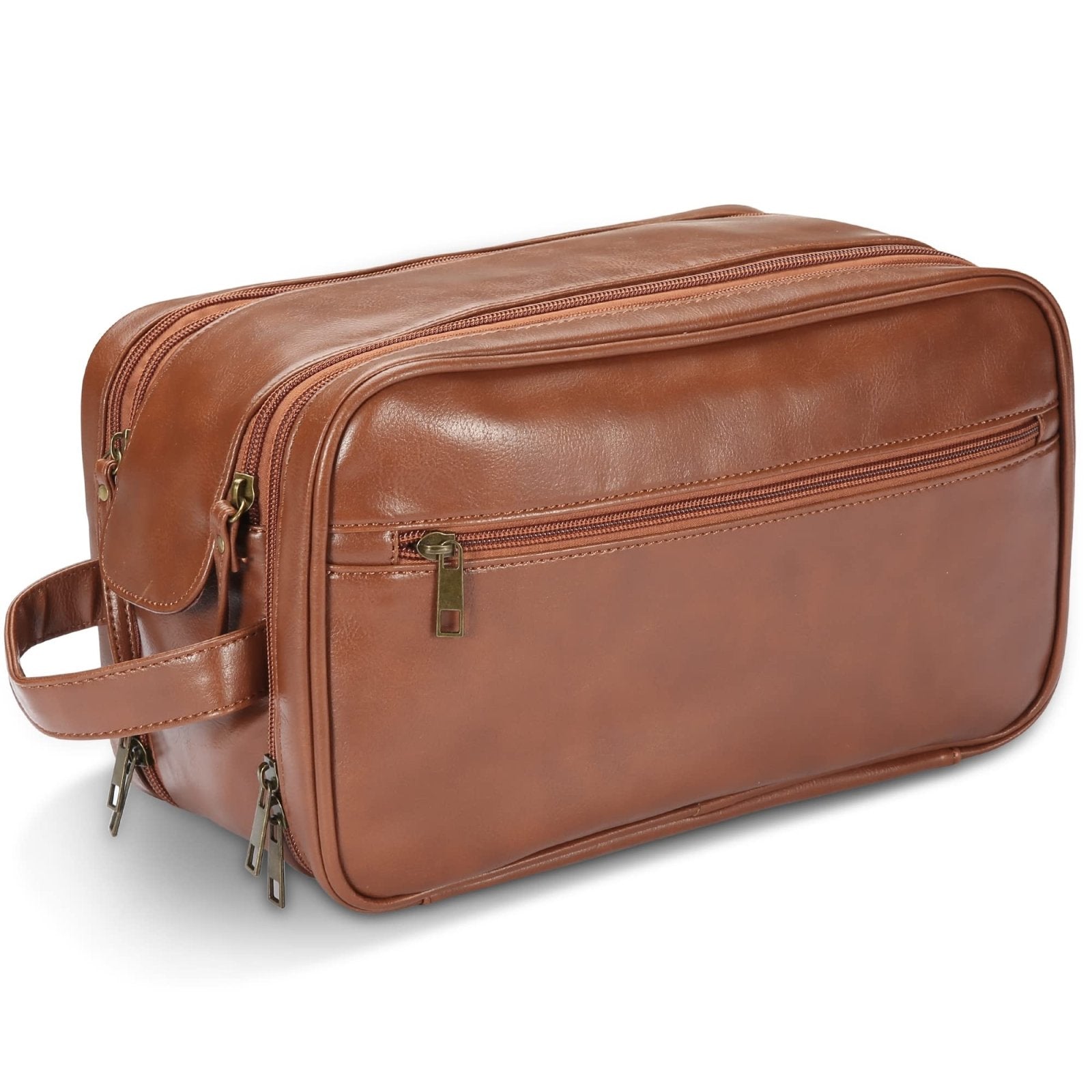 BNSPOCKET Personalized Leather Travel Toiletry Bag for Men, Large Travel Bathroom Shaving Dopp Kit, Large Cosmetic Bag Waterproof