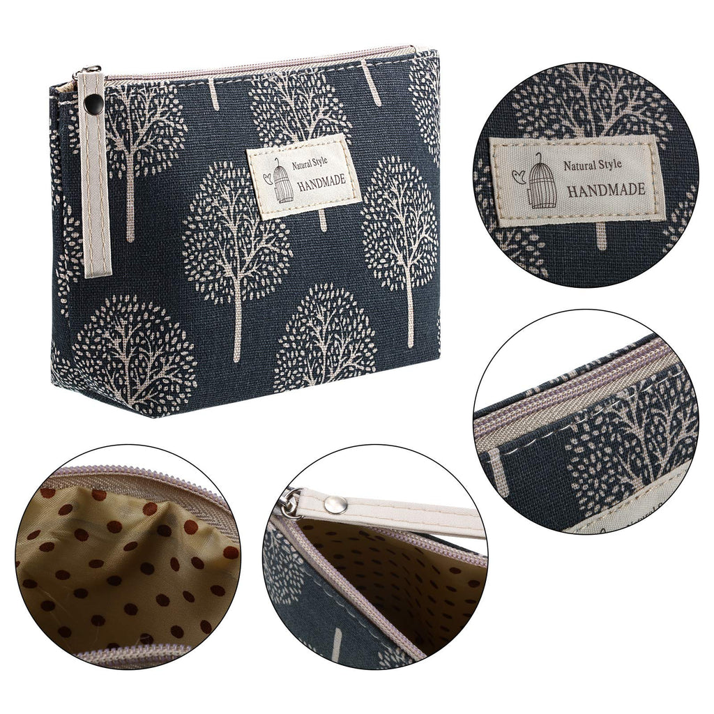 Boao 4 Pieces Canvas Makeup Bags Set Small Cosmetic Pouches for Purse with Zipper Multi Functional Toiletry Travel Case Organizer for Women Gift, 4 Styles(Small,Arrow, Plaid, Tree, Leave)