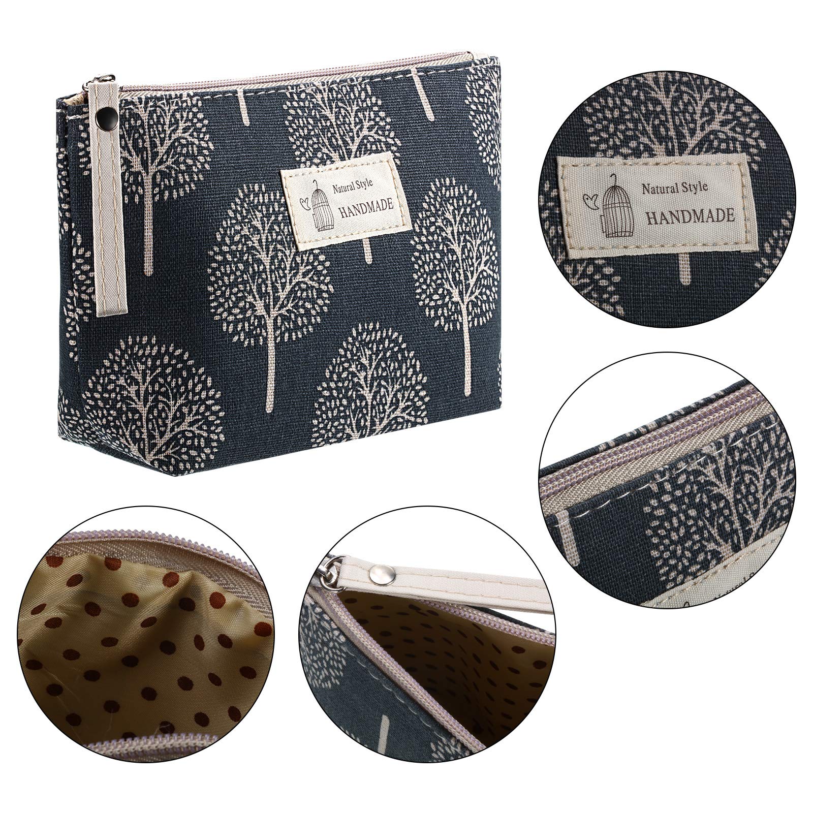 Boao 4 Pieces Canvas Makeup Bags Set Small Cosmetic Pouches for Purse with Zipper Multi Functional Toiletry Travel Case Organizer for Women Gift, 4 Styles(Small,Arrow, Plaid, Tree, Leave)