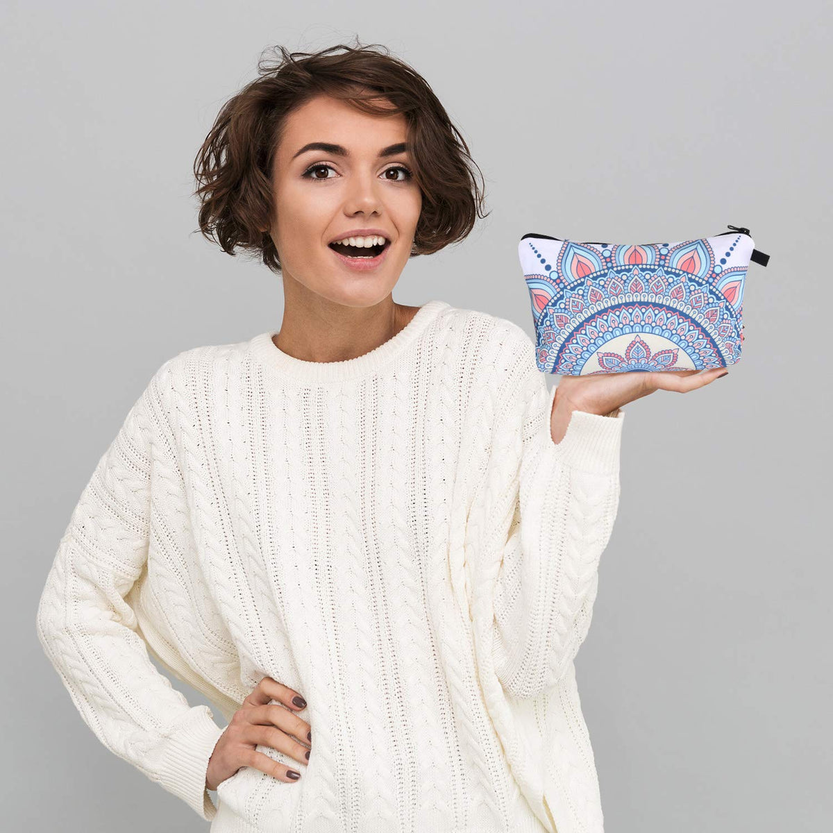 Boao 8 Pieces Cosmetic Bag Makeup Bag Waterproof Travel Toiletry Pouch Bag with Mandala Flowers Design, 8 Styles (Round Mandala Flowers)