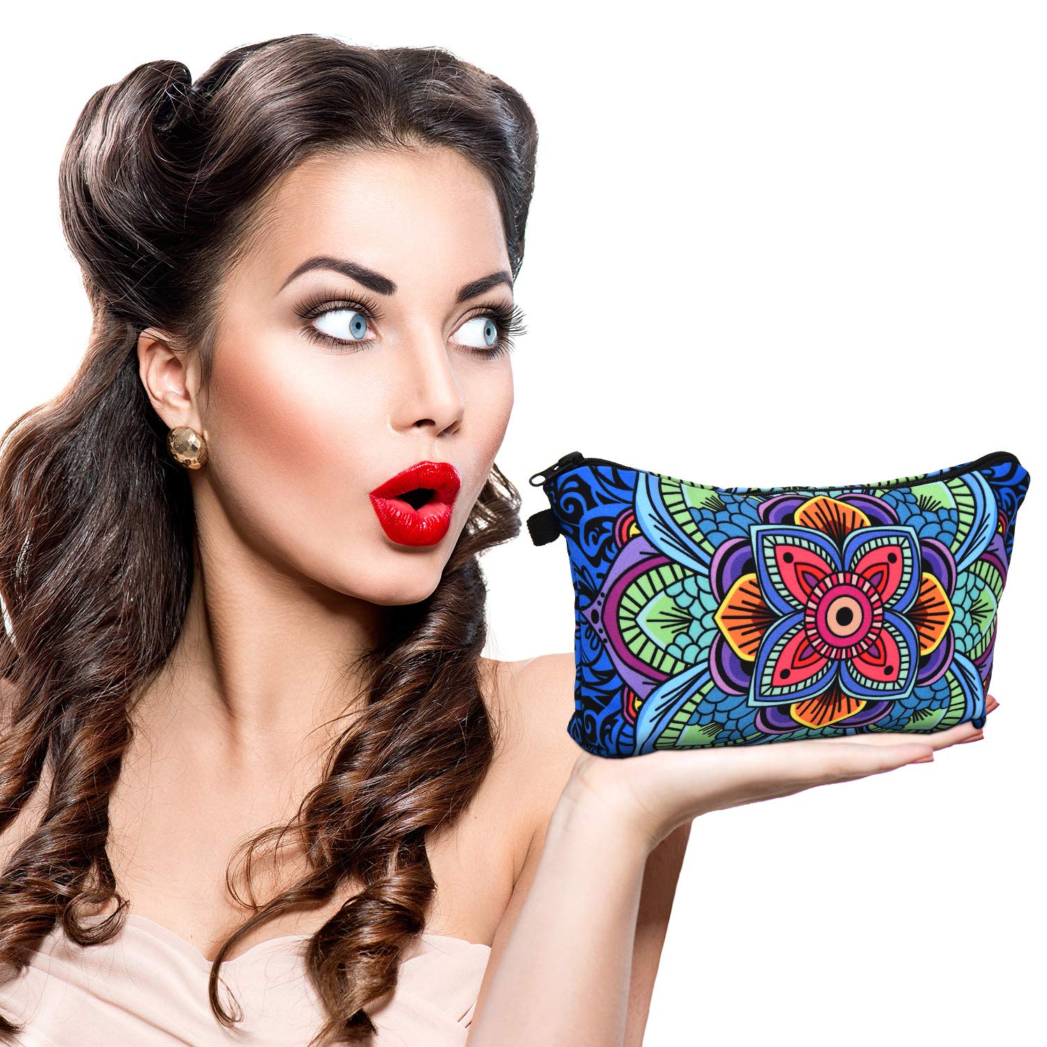 Boao 8 Pieces Cosmetic Bag Makeup Bag Waterproof Travel Toiletry Pouch Bag with Mandala Flowers Design, 8 Styles (Round Mandala Flowers)