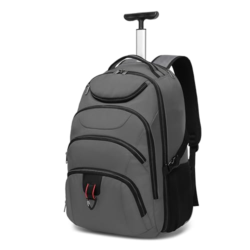 Boavan Rolling Backpack,17 inch Water Resistant Wheeled Backpack,Carry on Luggage Business Bag, Overnight College Computer bag Trolley Suitcase for Men Women Adults to Travel，Grey