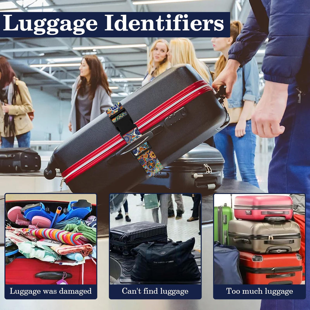 Boho Luggage Straps for Suitcases TSA Approved, Luggage Identifiers for Suitcase, Adjustable Suitcase Strap for Baggage Security with Cute Patten, Travel Necessary Accessories (2Pack)