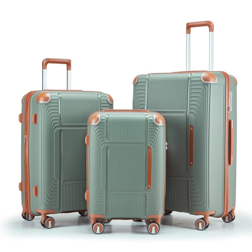BOLATU 3 Piece Luggage Set PP Hardshell with YKK Zippers, 20/24/28 Inch Suitcases with Detachable Spinner Wheels & Reinforced Corner Guards, Lightweight TSA Lock Nested Set (Sage Green)