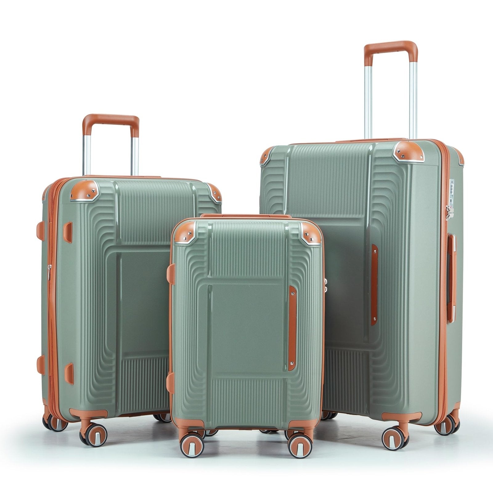 BOLATU 3 Piece Luggage Set PP Hardshell with YKK Zippers, 20/24/28 Inch Suitcases with Detachable Spinner Wheels & Reinforced Corner Guards, Lightweight TSA Lock Nested Set (Sage Green)