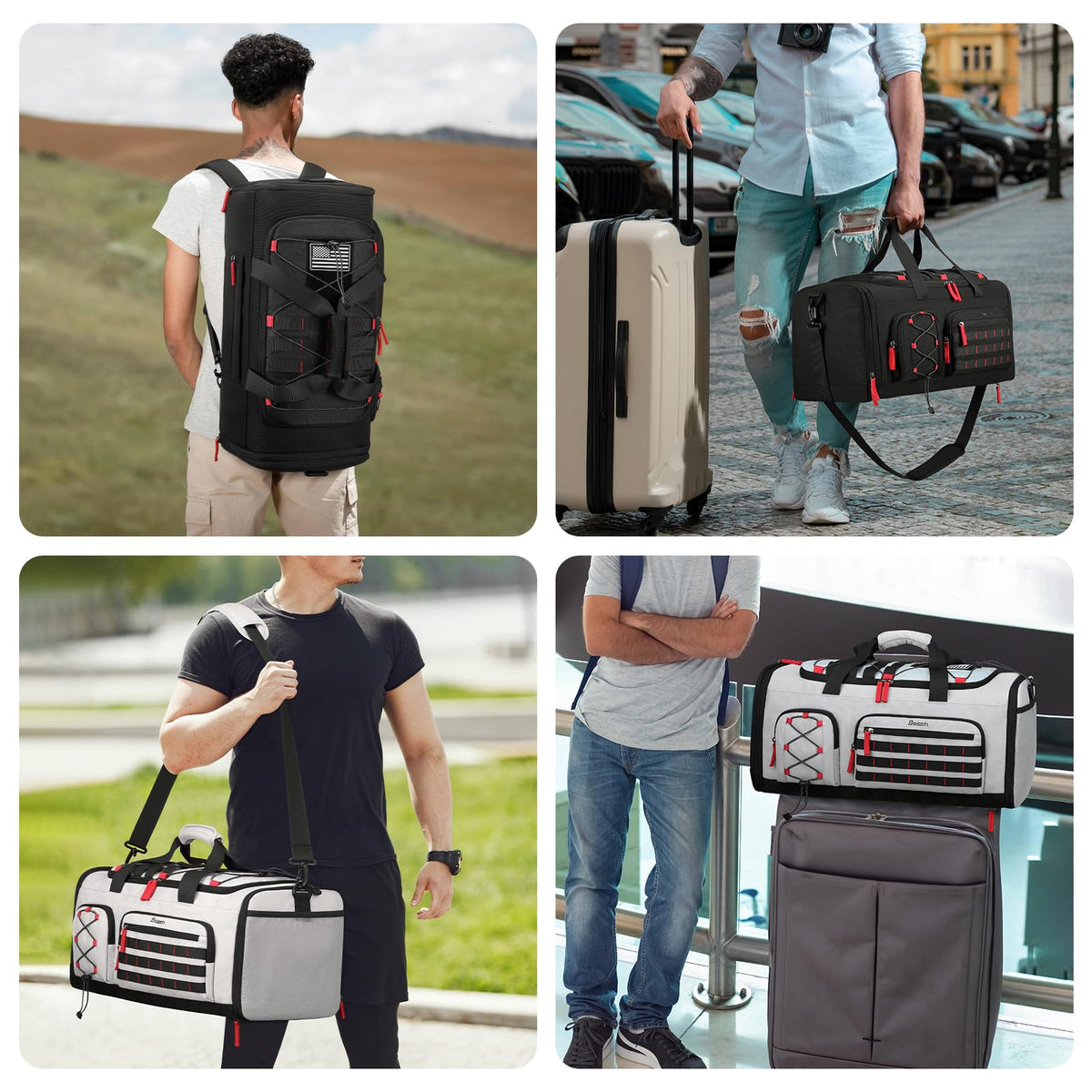 Bosstin Gym Bag for Men & Women, 45L Travel Duffle Sports Duffel Bag Gym Weekender Overnight Backpack with Shoe Compartment (Black)