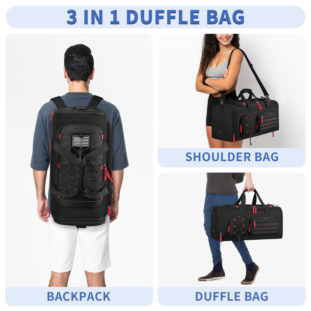 Bosstin Gym Bag for Men & Women, 45L Travel Duffle Sports Duffel Bag Gym Weekender Overnight Backpack with Shoe Compartment (Black)