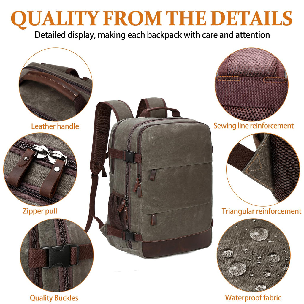 BOVIP Travel Backpack for Men, Carry On Backpack, Flight Approved Personal Item, 18.4 inch Laptop Backpack, Light Green