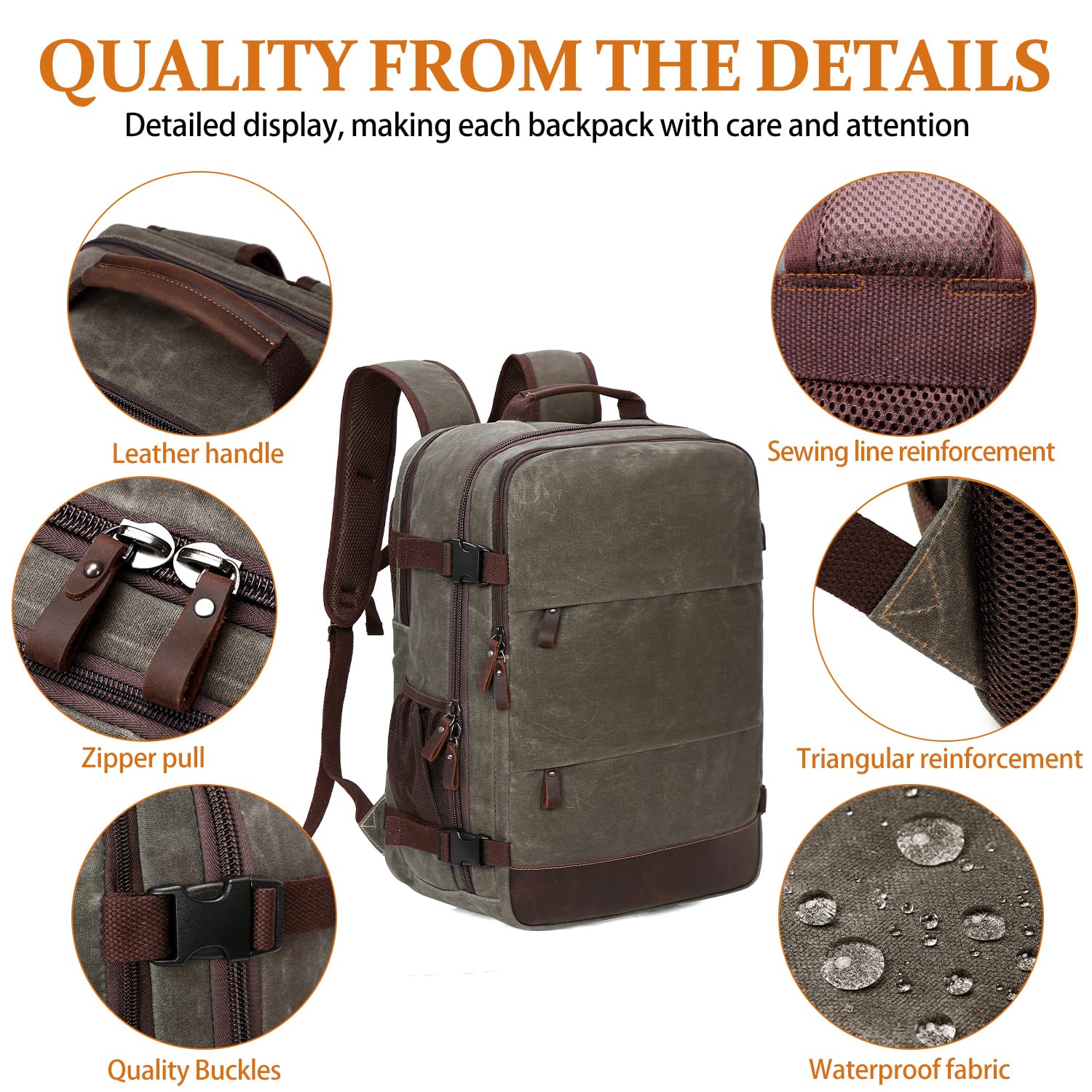 BOVIP Travel Backpack for Men, Carry On Backpack, Flight Approved Personal Item, 18.4 inch Laptop Backpack, Light Green