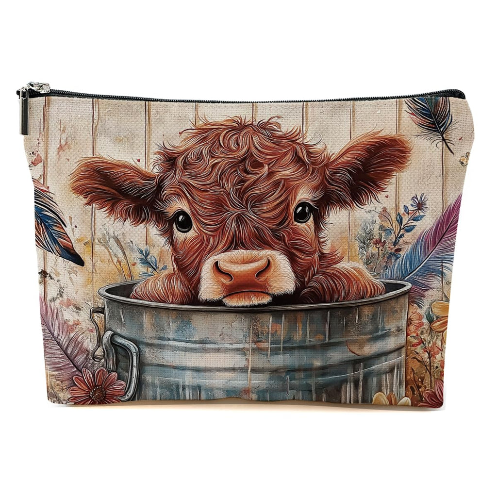 BQXH Cow Gifts Floral Makeup Bag, Western Ranch Themed Cosmetic Bags Zipper Pouch Travel Toiletry Bag, Country Gift for Cow Lovers Women Girls Friends Storage Accessories Halloween Christmas Gifts-1