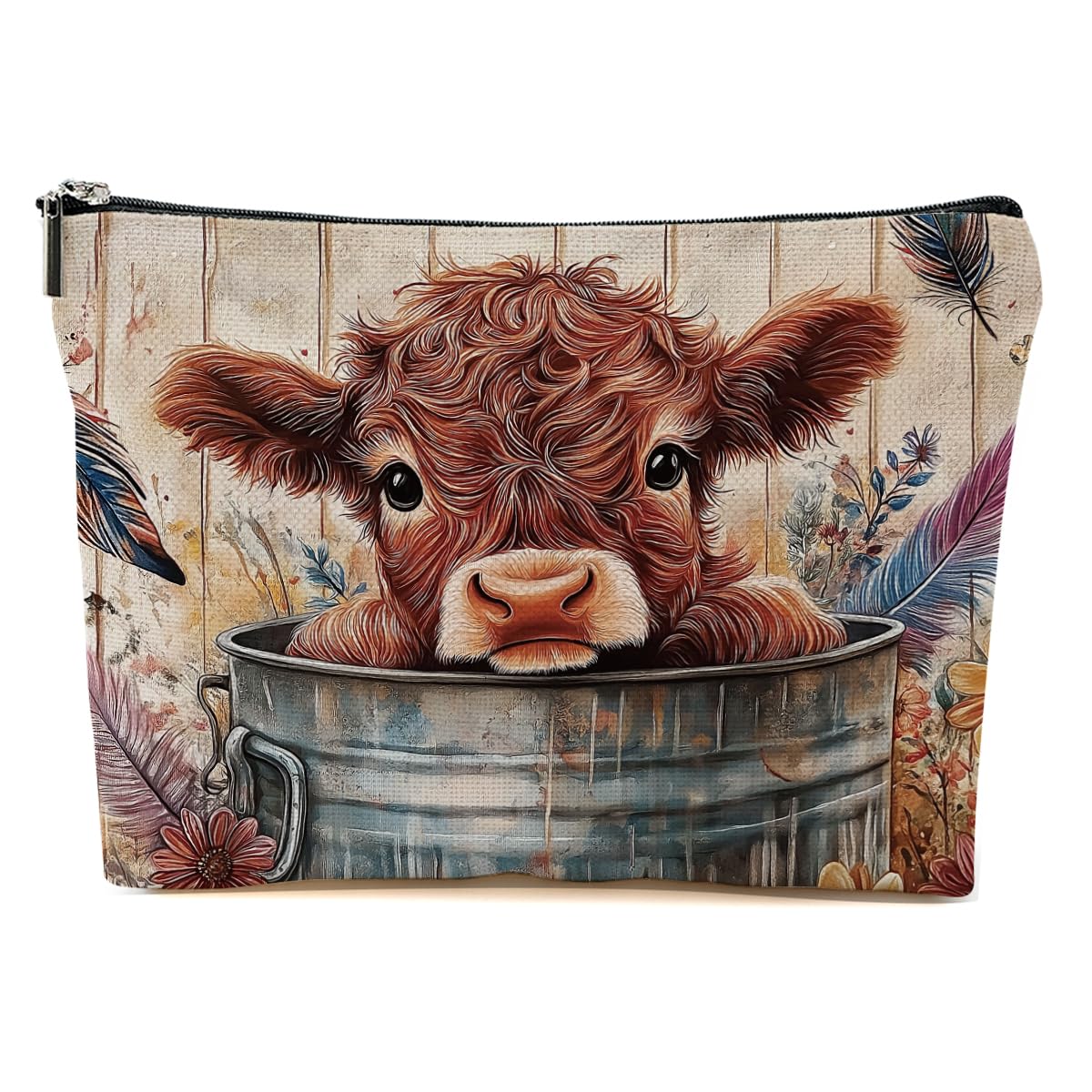 BQXH Cow Gifts Floral Makeup Bag, Western Ranch Themed Cosmetic Bags Zipper Pouch Travel Toiletry Bag, Country Gift for Cow Lovers Women Girls Friends Storage Accessories Halloween Christmas Gifts-1
