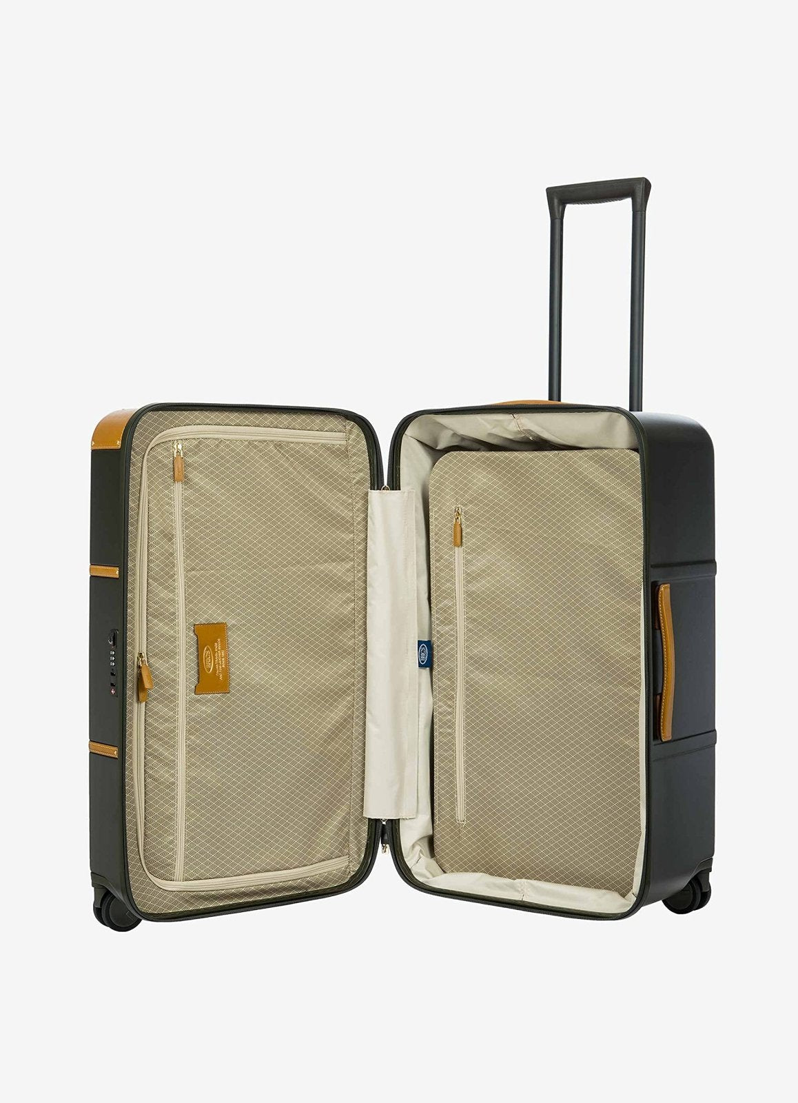 Bric's Bellagio 2.0 Spinner Suitcase - Luxury Hardshell Luggage with Large Wheels, Telescopic Handle, Leather Detailing - Rolling Suitcase for Refined Travel - 29 inch, Olive