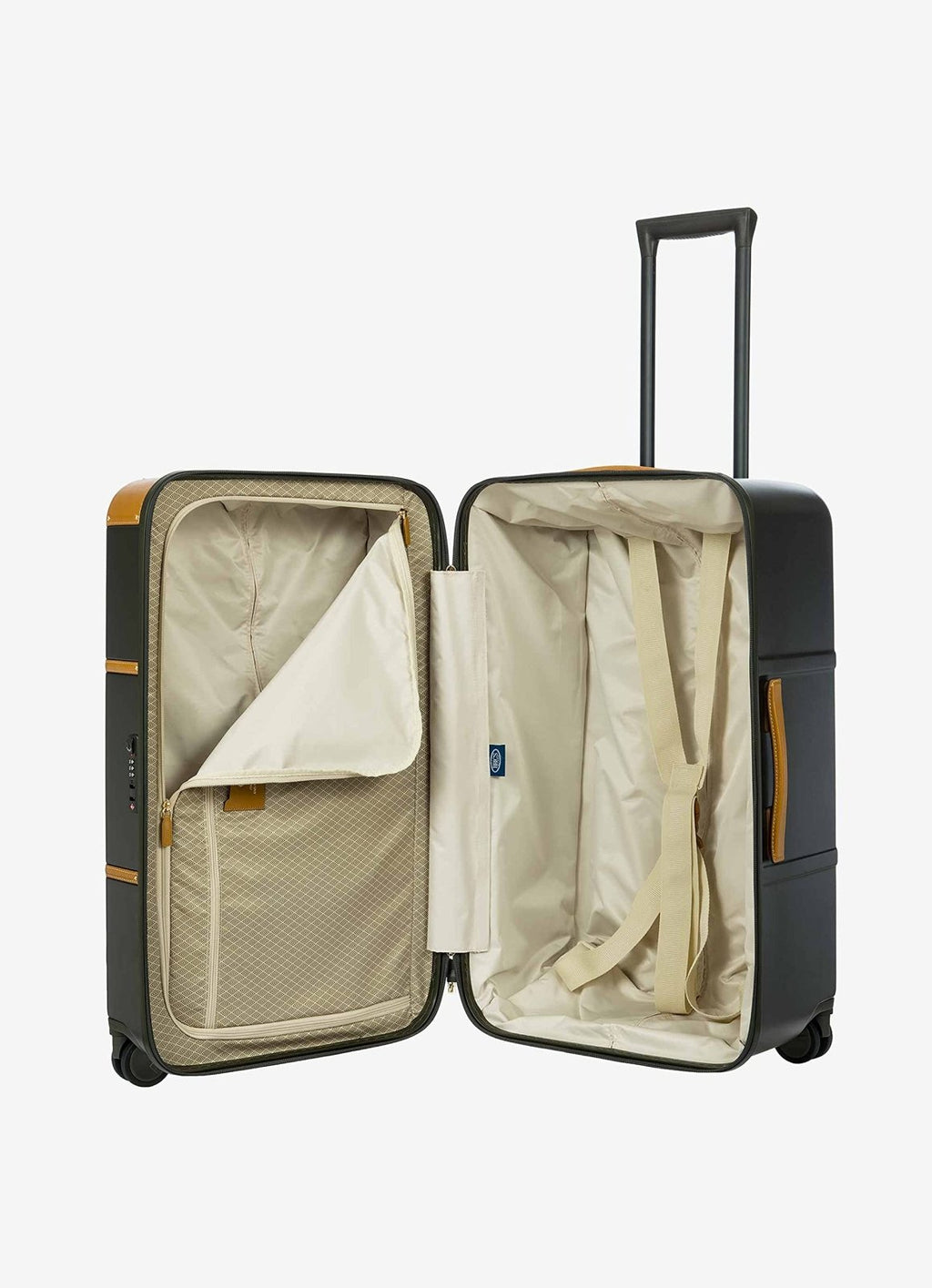 Bric's Bellagio 2.0 Spinner Suitcase - Luxury Hardshell Luggage with Large Wheels, Telescopic Handle, Leather Detailing - Rolling Suitcase for Refined Travel - 29 inch, Olive