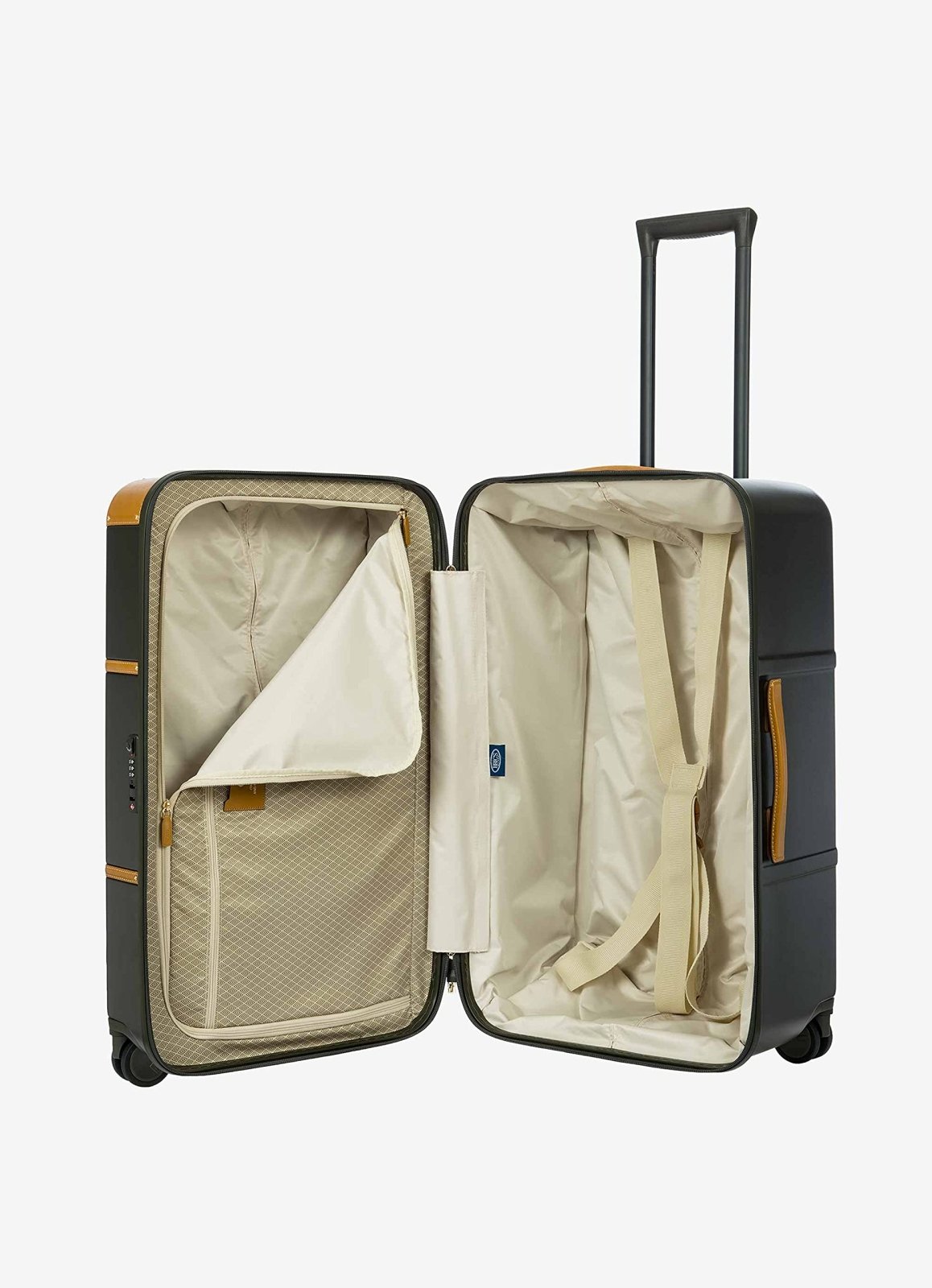 Bric's Bellagio 2.0 Spinner Suitcase - Luxury Hardshell Luggage with Large Wheels, Telescopic Handle, Leather Detailing - Rolling Suitcase for Refined Travel - 29 inch, Olive