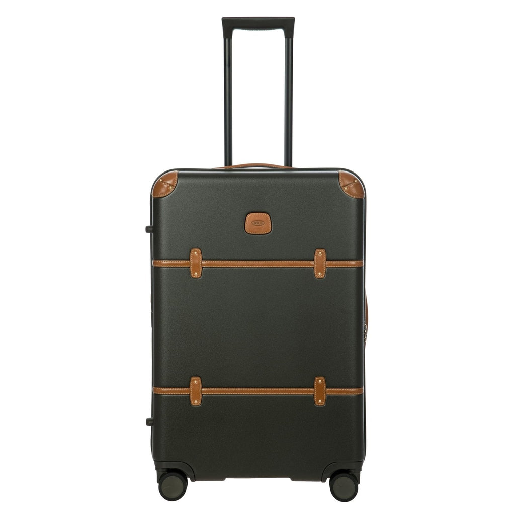 Bric's Bellagio 3.0 Spinner Trunk- Luxury Hardshell Check In Luggage with Large Wheels, Telescopic Handle, Leather Detailing - Expandable Rolling Suitcase - 27", Olive