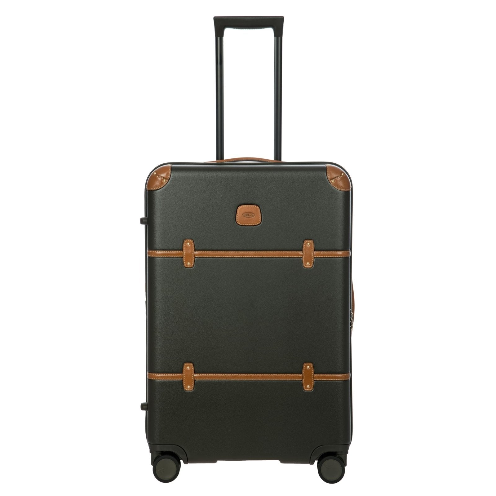 Bric's Bellagio 3.0 Spinner Trunk- Luxury Hardshell Check In Luggage with Large Wheels, Telescopic Handle, Leather Detailing - Expandable Rolling Suitcase - 27", Olive