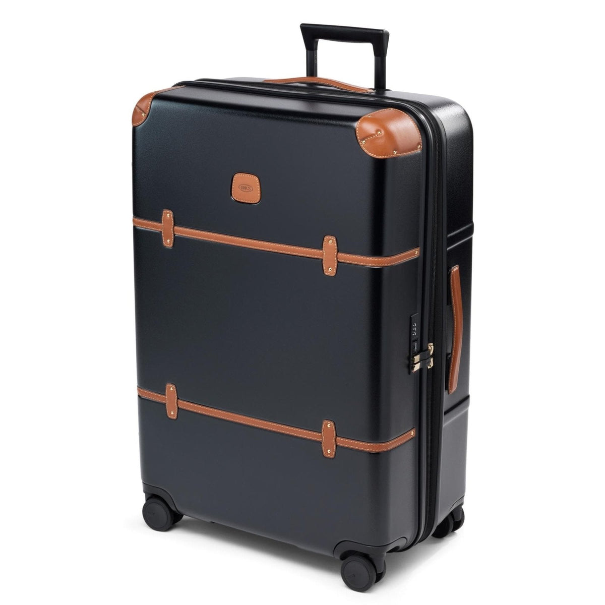 Bric's Bellagio 3.0 Spinner Trunk- Luxury Hardshell Check In Luggage with Large Wheels, Telescopic Handle, Leather Detailing - Expandable Rolling Suitcase - 30", Black