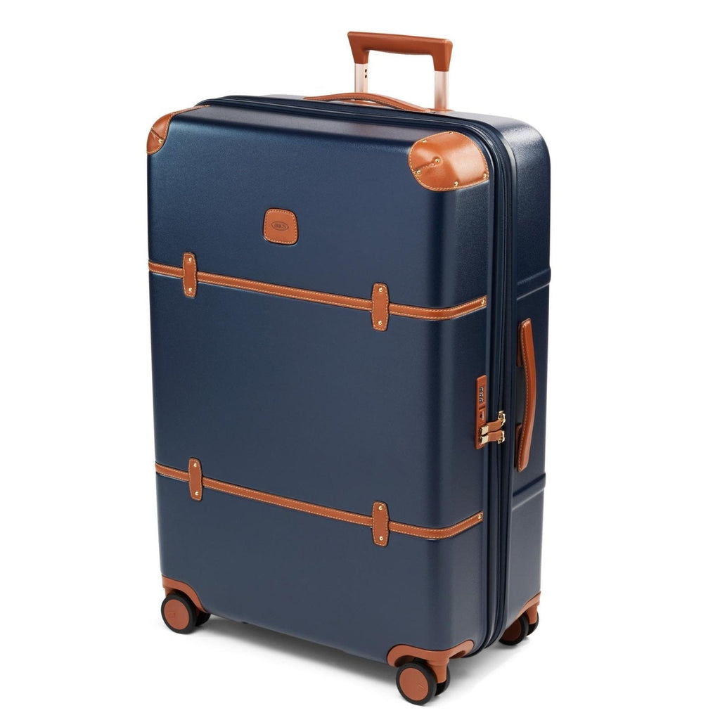 Bric's Bellagio 3.0 Spinner Trunk- Luxury Hardshell Check In Luggage with Large Wheels, Telescopic Handle, Leather Detailing - Expandable Rolling Suitcase - 30", Blue