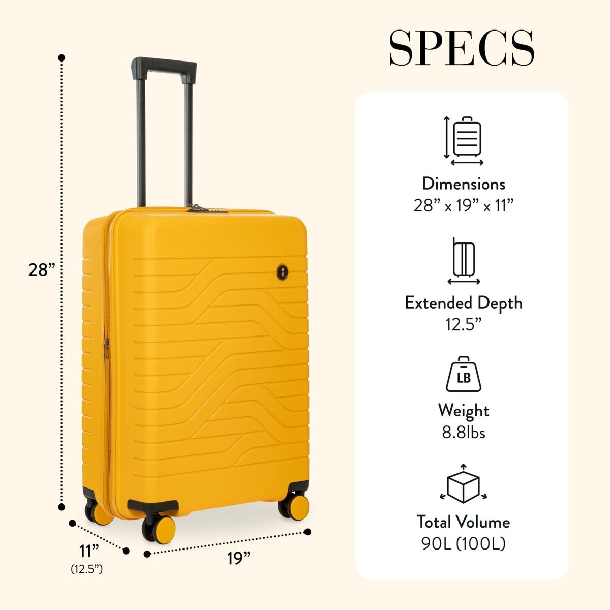Bric's B|Y Ulisse Expandable Spinner Suitcase, Lightweight Polypropylene Hard Shell Luggage with 360° Rubber - Coated Double Wheels, TSA - Approved Lock and Organized Interior - 28 Inch, Mango